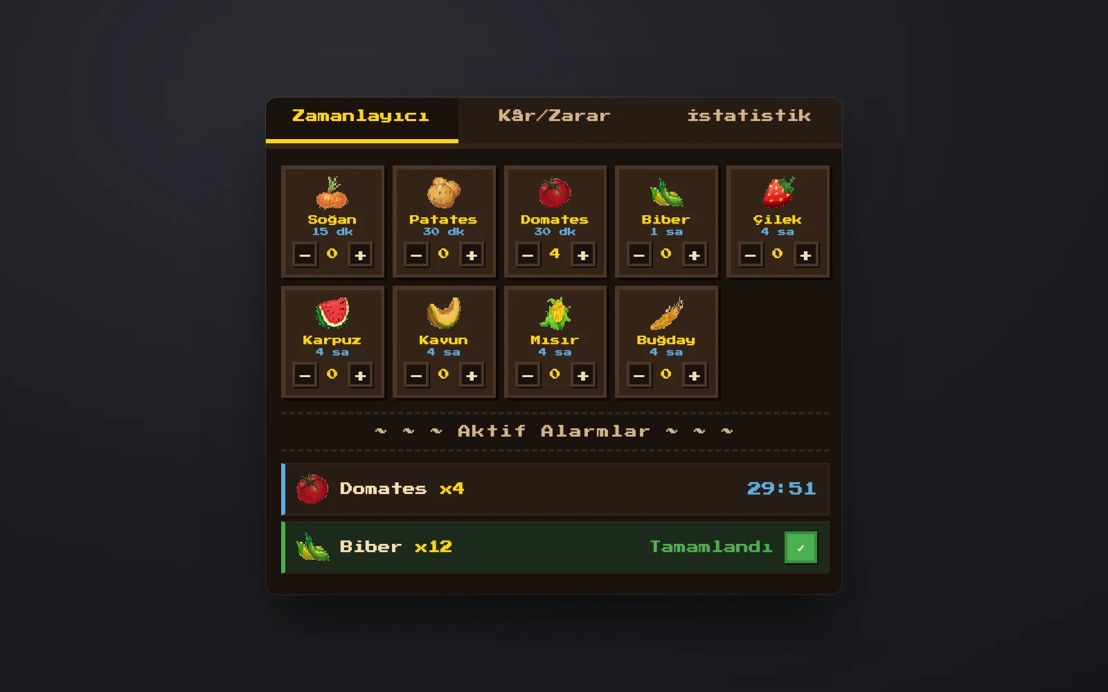 Planting timer & alarms